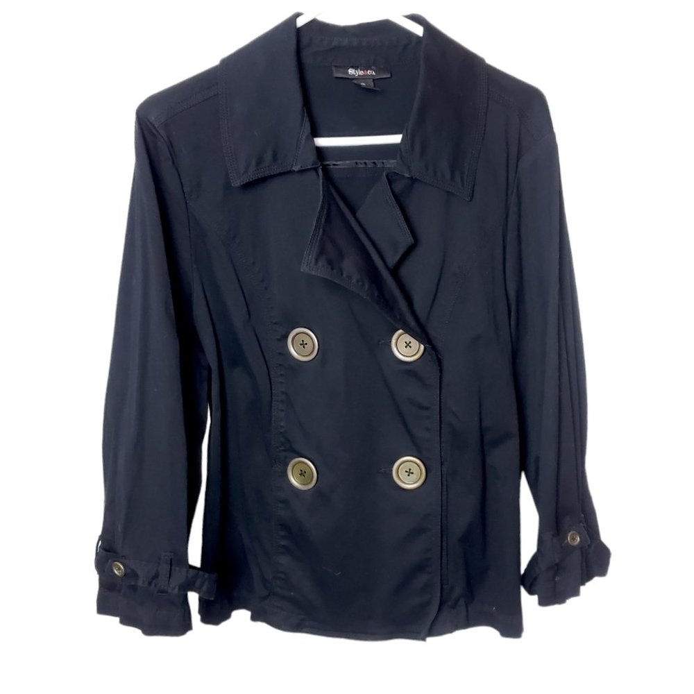 Style & Co Black Cotton Cropped Peacoat Style Jacket Size XL EUC (JB201)